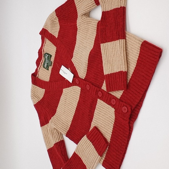 American Eagle Rugby Striped Cardigan Sweater Red XS - Picture 2 of 10